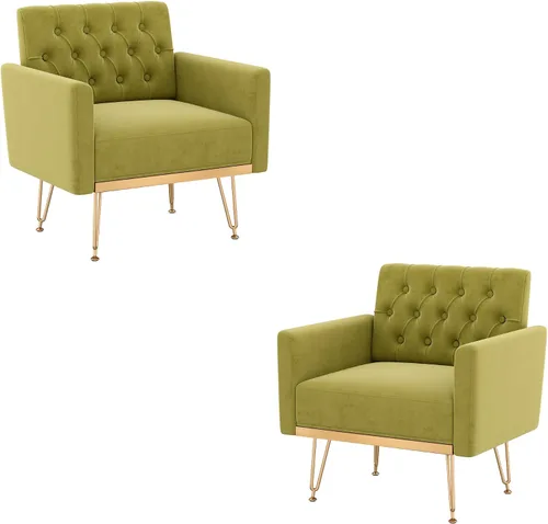 Vista 14 de Olela Silla decorativa con brazo para sala de estar, sillón moderno de terciopelo, sofá individual, acogedora silla auxiliar tapizada para lectura