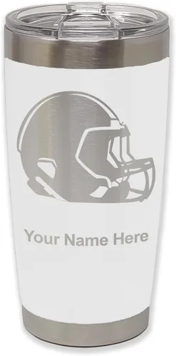 Vista 31 de LaserGram Vaso aislado al vacío de 20 onzas, casco de fútbol, grabado personalizado incluido (morado claro)