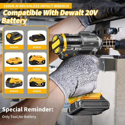 Vista 2 de Llave de impacto inalámbrica 1/2 para batería Dewalt de 20 V, destornillador de impacto sin escobillas de 1500 Nm/1106 pies-libras, herramienta