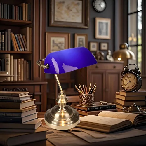 Vista 8 de Bankers - Lámpara de escritorio con interruptor de cadena, lámparas de escritorio con pantalla de vidrio verde, lámpara tradicional de biblioteca