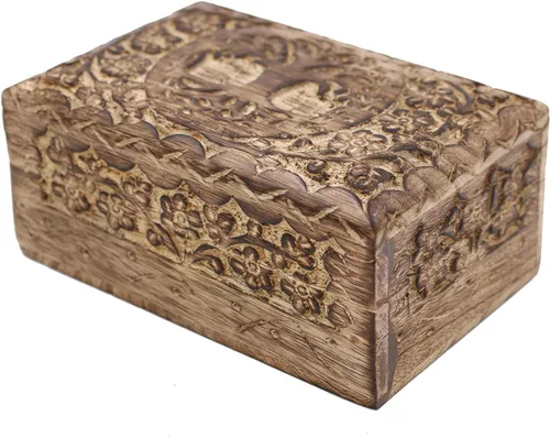 Vista 10 de DharmaObjects Caja de almacenamiento de madera tallada a mano (6 x 4 pulgadas, verde)