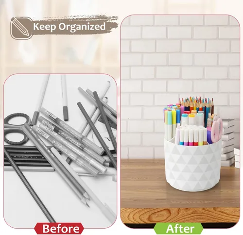 Vista 7 de Organizador de escritorio Nuozme, soportes giratorios de 360 grados para bolígrafos y lápices, organizador de bolígrafos con patrón de diamante y 5