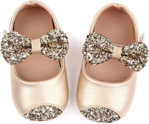 Vista 2 de Zapatos para niños, suaves con lazo para niñas, primeros zapatos para caminar, de cuero de princesa, zapatos antideslizantes para bebé