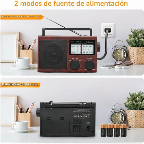 Vista 2 de Radio AM/FM portátil con control de graves, equipada con un altavoz de alta potencia integrado, conector para auriculares y entrada de audio AUX