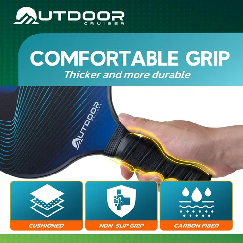 Vista 4 de Outdoor Cruiser Pickleball Paddle Set – Aprobado por USAPA, palas de fibra de vidrio de primera calidad con agarre ligero que absorbe los golpes