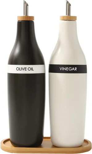 Vista 9 de HOMCDALY Dispensador de aceite de oliva de cerámica para cocina, dispensador de botellas de aceite y vinagre de gres de 16 oz, botella dispensadora