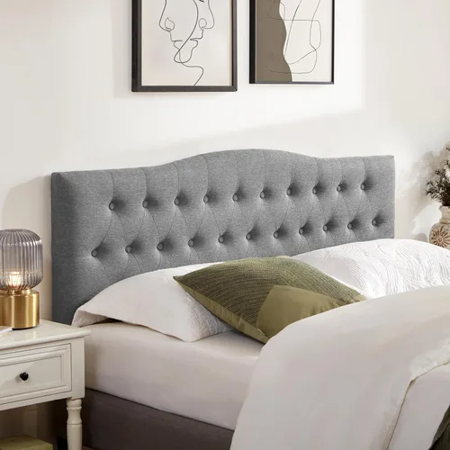 Vista 10 de Huatean Home - Cabecera tapizada y capitonada de tamaño completo, cabecera XL de madera maciza resistente y duradera, cabecera de tela con altura