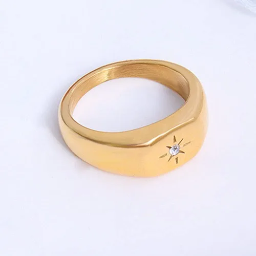 Vista 2 de Jude Jewelers Anillo de acero inoxidable con sello de sol, estilo moderno, delicado de boda, festival, cumpleaños, meñique, Metal, Zirconia cúbica