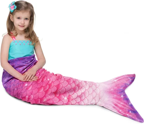 Vista 11 de WERNNSAI Manta de Cola de Sirena para Niños - Manta Ponible de Sirena que Brilla en la Oscuridad para Niñas de Invierno Franela Suave con Escamas
