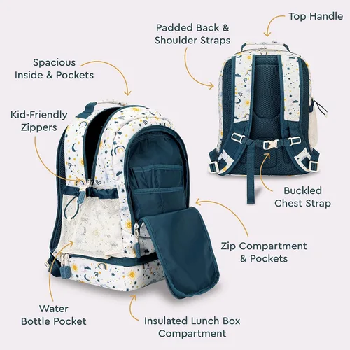 Vista 7 de Bentgo Juego de mochila 2 en 1 y lonchera aislada con estampado para niños (cielos amigables)
