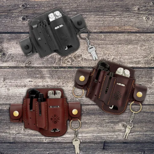 Vista 4 de Funda multiherramienta, organizador EDC de cuero, bolsa para cinturón para multiherramienta, cuchillo, bolígrafo, llaves, compatible con Leatherman