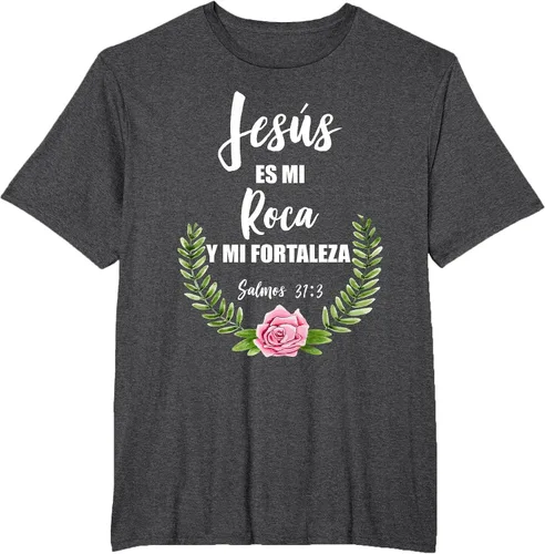 Vista 56 de Jesus ES Mi Roca - Camiseta con versículo bíblico cristiano español Salmos Asphalt Grey