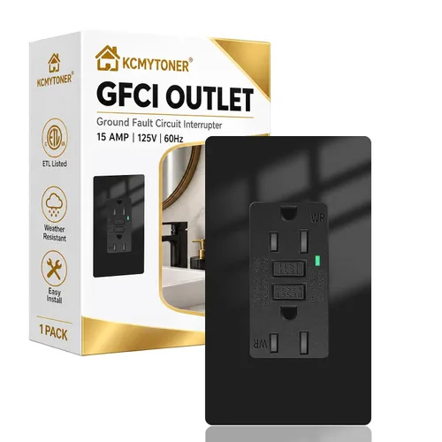 Vista 49 de Toma GFCI negra de 15 amperios con puertos USB C y USB-A, 1 unidad de 24 W de autotprueba GFCI USB Combo con indicador LED, resistente a