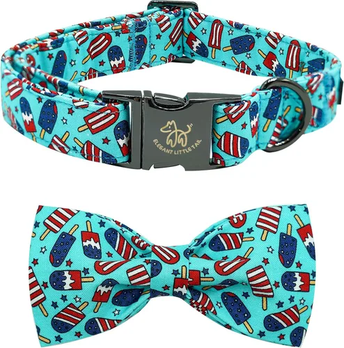 Vista 55 de Elegant little tail Independence - Collar patriótico para mascotas con pajarita para mascotas del 4 de julio de algodón suave para mascotas