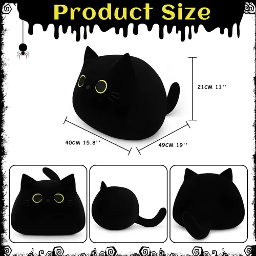 Vista 4 de Auspicious beginning Juguete de peluche de gato negro gigante de 19 pulgadas, juguete de peluche Kawaii, almohada de felpa de gato, decoración