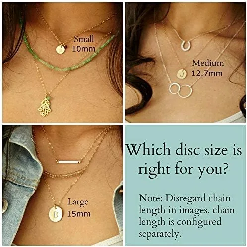 Vista 4 de EFYTAL Collar con inicial, pequeño disco personalizado relleno de oro delicado con dije del mes de nacimiento