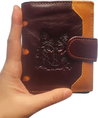 Vista 46 de Hombres Cool Eagle Wolf Caballo Totem Cuero Vaca Vertical Cartera Cremallera Multi-tarjeta Titular, Tótem de caballo, Minimalista