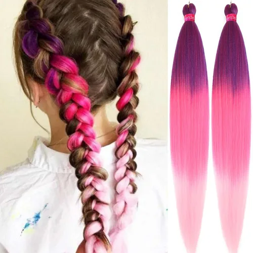 Vista 52 de Cabello trenzado verde con lentejuelas de 26 pulgadas, preestirado, trenzas de textura Yaki, extensiones de cabello pre plumadas, 3 paquetes, fácil