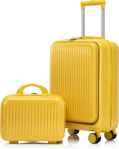 Vista 111 de Merax 3 piezas expandible ABS Hardshell equipaje Sets Spinner Wheel Maleta TSA Lock Suit Case, Apertura frontal negra, Juego de 2 piezas, Maleta