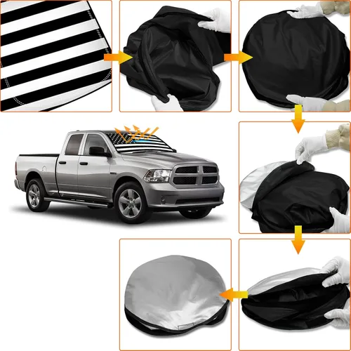 Vista 6 de D-Lumina Winshield - Parasol con bandera de Estados Unidos para Dodge Ram 1500 2009-2018, protector solar frontal plegable bloquea los rayos UV
