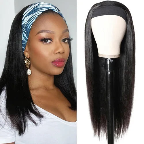 Vista 19 de Aiterina - Peluca de cabello humano con diadema de onda profunda para mujeres negras, cabello brasileño remy, sin pegamento, sin encaje frontal