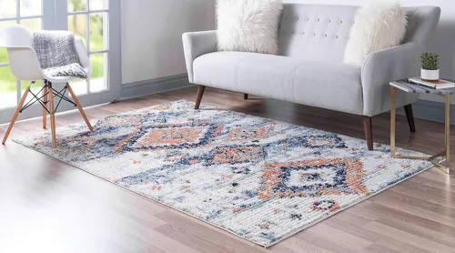 Vista 3 de Unique Loom Morocco Collection Medallion, alfombra abstracta (2 pies 2 pulgadas x 3 pies 0 rectangular, marfil/azul)