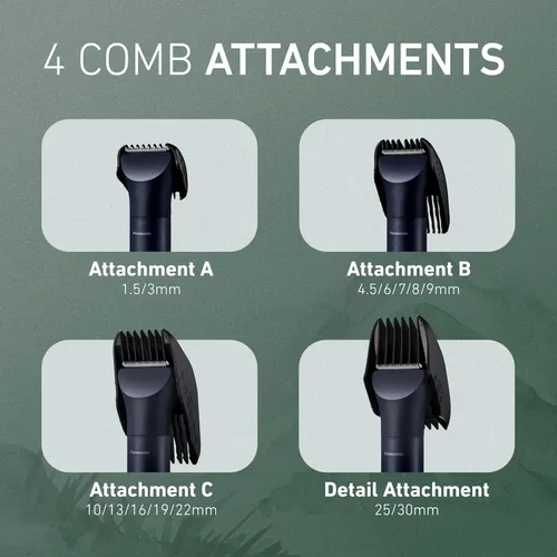 Vista 9 de Panasonic MultiShape - Cortapelos eléctricos para hombre con cuatro accesorios de peine dobles para cortar longitudes de 0.9 a 1.181 in