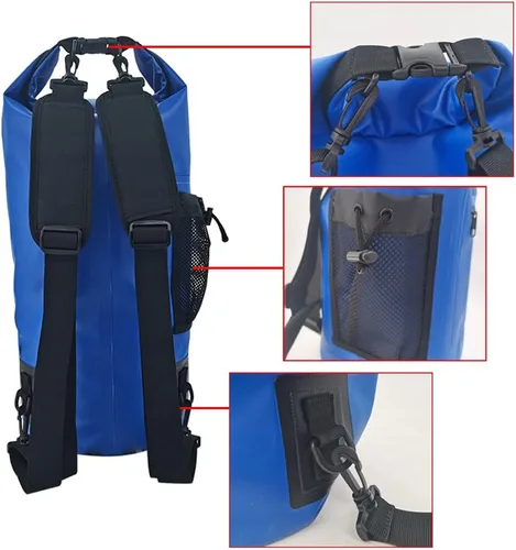 Vista 5 de ISURE MARINE Bolsa seca impermeable con bolsillo con cremallera de 20 litros, funda impermeable para teléfono, con cierre superior, bolsas de viaje
