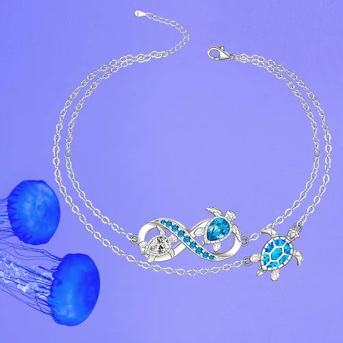 Vista 6 de Fenthring Sea Turtle Anklet Bracelets for Women Sterling Silver Ankle