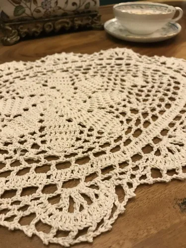 Vista 6 de Manteles individuales de algodón hechos a mano beige hechos a mano con tapices de encaje, manteles individuales ovalados de 10 x 14 pulgadas, 2