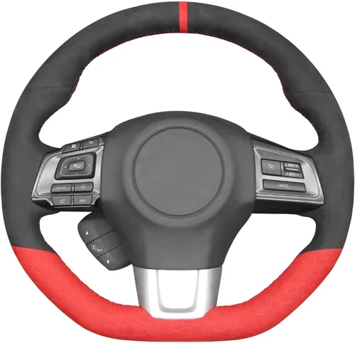 Vista 6 de MEWANT Funda de volante de automóvil transpirable cosida a mano para Subaru WRX 2015-2021 / WRX STI 2015-2021, accesorios para volante Subaru WRX