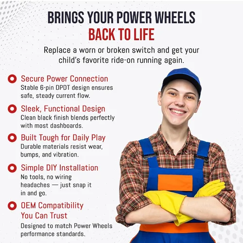 Vista 4 de MP Maresh Products Interruptor basculante de cambio compatible con Power Wheels 00801-1775 – Reemplazo para montar niños, interruptor de encendido