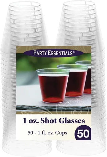 Vista 3 de Party Essentials 50 vasos de chupito de plástico duro, 1 onza, transparentes