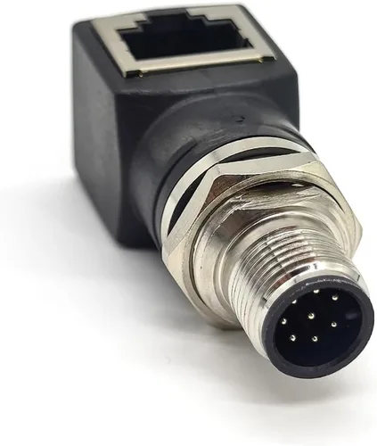 Vista 13 de Elecbee Adaptador de mamparo M12 a RJ45 impermeable M12 A Código 8 Pin hembra a RJ45 Jack de ángulo recto naranja