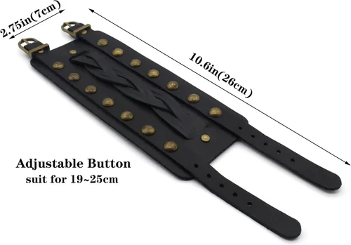 Vista 5 de Pulsera de cuero para hombres y mujeres, pulsera de aleación de cuerda trenzada punk