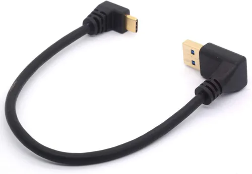Vista 6 de Cable de extensión USB tipo C de 9.8 in, chapado en oro, USB 3.0 macho a 90 grados hacia arriba en ángulo descendente, cable tipo C, cable adaptador