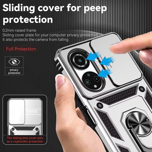 Vista 2 de Funda para Honor X7, CMA-LX2 CMA-LX1 con protector de pantalla de vidrio templado y cubierta de cámara deslizante, anillo magnético soporte