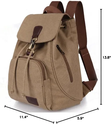 Vista 28 de Mochilas de lona a la moda, bolso casual para compras al aire libre, mochila deportiva, senderismo, viajes, bolsa multiusos, Café, Mochilas