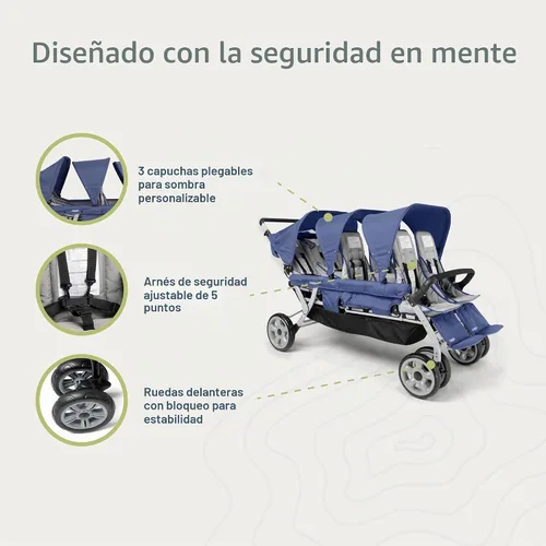 Vista 3 de Gaggle Jamboree - Cochecito plegable para niños de 6 asientos, color negro