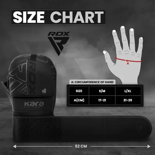 Vista 4 de Guantes RDX MMA para artes marciales, boxeo, entrenamiento de combate, guantes híbridos de palma abierta para hombres y mujeres, cuero maya hide