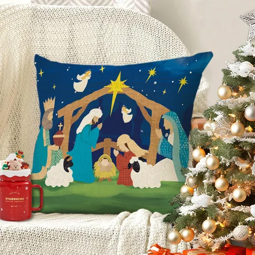 Vista 6 de Funda de almohada decorativa de Navidad cristiana de 18 x 18 pulgadas, decoración religiosa de Navidad Jesús, decoración de invierno para el hogar