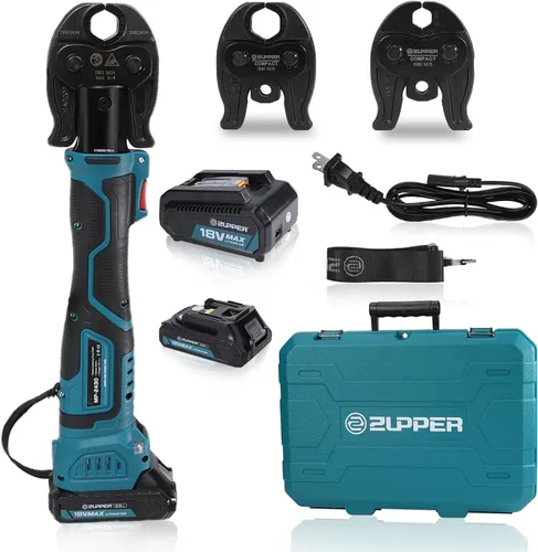 Vista 10 de ZUPPER Mini Kit de Herramientas de Prensa con 3 Matrices de Compresión PEX F1807 de 1/2", 3/4", 1" EE. UU. Compacto, Motor Sin Escobillas, 2 piezas