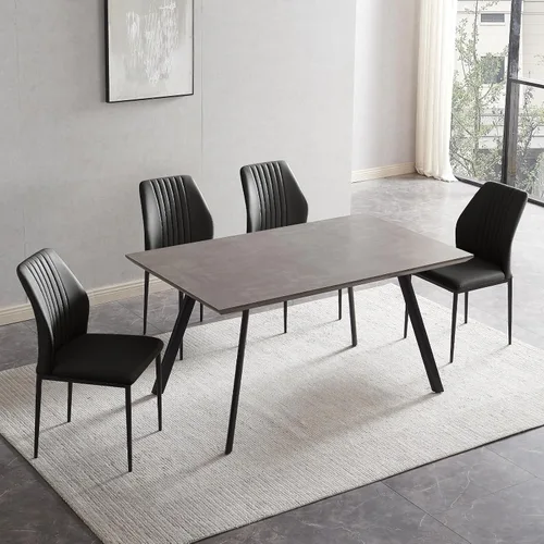 Vista 33 de ZckyCine Conjunto moderno de mesa de comedor de 5 piezas con mesa rectangular de madera y 4 sillas tapizadas en cuero, capacidad para 4 personas