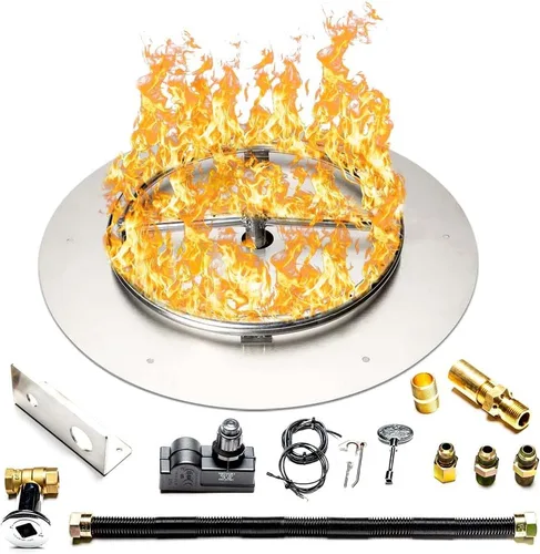 Vista 28 de Kit de sartén y anillo de acero inoxidable para quemador de hoguera, con encendido por chispa para fogatas de propano líquido, sartén de 18