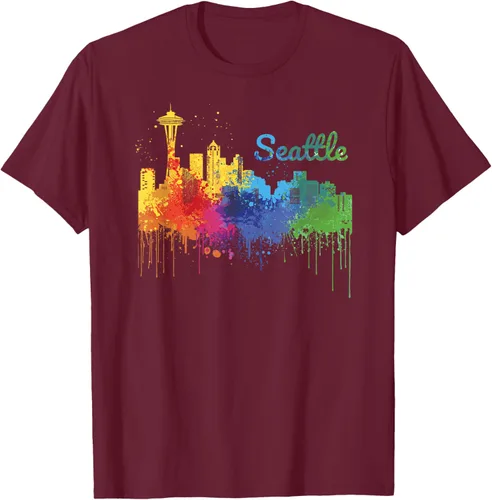 Vista 9 de Seattle Washington Skyline Watercolor Souvenir Seattle Camiseta, Negro