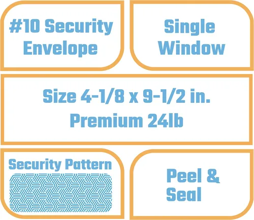 Vista 5 de Sobres 500#10 SELF SEAL para negocios, diseño de ventana única, patrón de tinte de seguridad para correo seguro, facturas, estados de cuenta