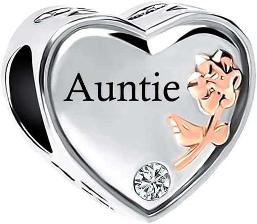 Vista 2 de NARTGO Abalorio de corazón de rosa con texto en inglés "I Love You Mom Wife Auntie Sister Grandma Nana" compatible con pulseras Pandora