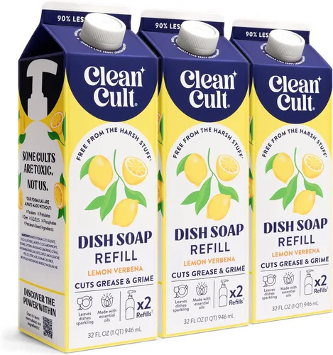 Vista 16 de Cleancult Repuesto líquido de jabón para platos (32 onzas, 1 unidad) – Poder de limpieza a base de plantas – Jabón para platos que corta la grasa
