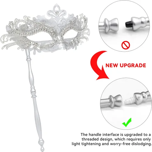Vista 4 de Coddsmz Juego de máscaras para parejas con palo de sujeción, máscaras venecianas de Halloween, máscaras de Mardi Gras, máscara de disfraz de fiesta
