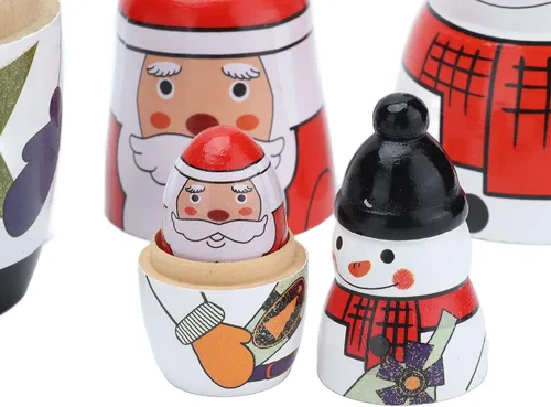 Vista 5 de QANYEGN Juego de 5 muñecas rusas de anidación ique, brillantes adornos de Navidad, juguetes de anidación, regalos festivos para decoración